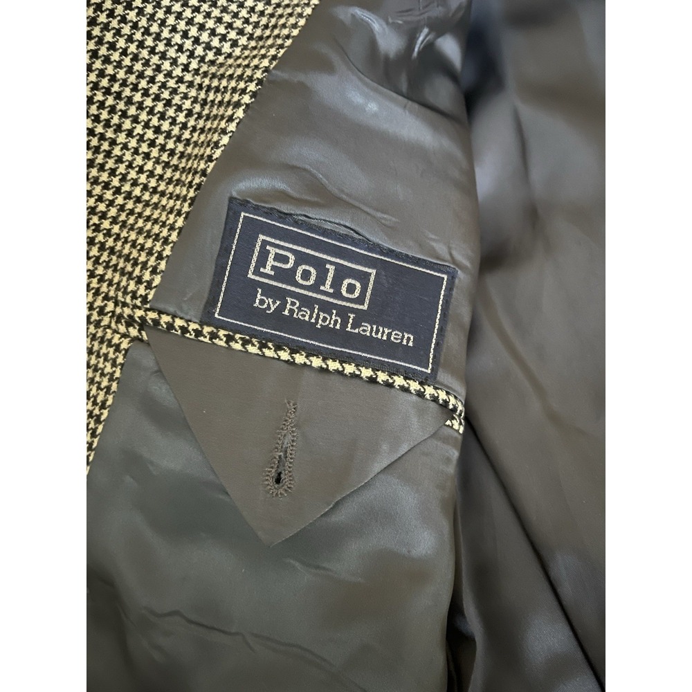 Vtg Polo Ralph Lauren Blazer Mens 44 Beige Black Houndstooth Sport Coat 80s - Picture 7 of 8